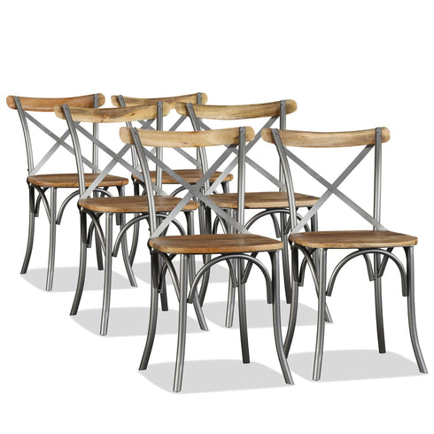 Swen Studio -  Dining Chairs 6 pcs Solid Mango Wood and Steel Cross Back